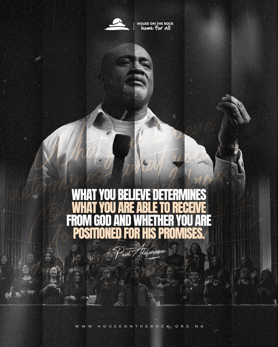 HouseOnTheRock's tweet photo. Belief is more than agreement; it is positioning. 

What you believe shapes your expectations, influences how you respond to God’s Word, and determines your capacity to receive what He has promised.

Faith creates room for God’s possibilities to become your reality. 

When you believe God, you align yourself with His purpose, embrace His promises, and open your heart to all that He desires to do in and through you.

#HOTRService
#HouseOnTheRock
#HOTROnline