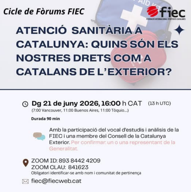 Holaiquetal's tweet photo. Molt important la sessió que preparen els companys de la @FIEC1! Si ets #CatalunyaExterior o en coneixes, o preveus marxar a viure a fora, connecta-t'hi perquè t'interessa! Quins són els nostres drets en l'atenció sanitària a Catalunya?

Aquest diumenge 21, ens ho expliquen! https://t.co/Ghmu8v6p52