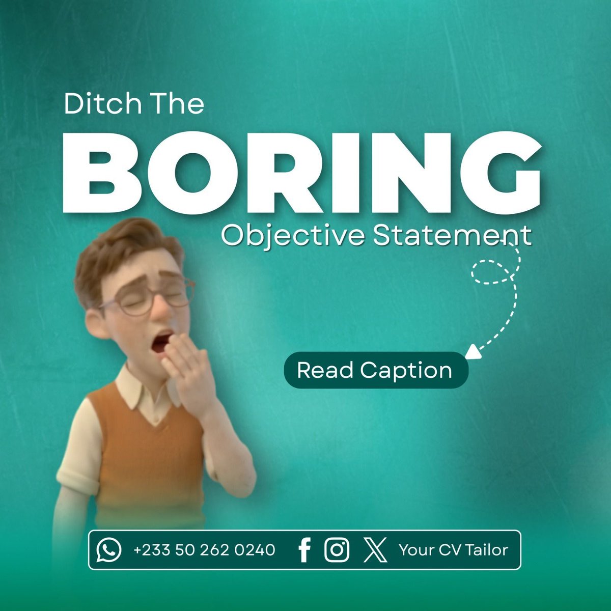 yourcvtailor's tweet photo. Seeking a challenging role in a growth-oriented company..." 

If your CV starts like this, you are putting recruiters to sleep instantly.

​Let our WhatsApp bot rewrite your introduction in seconds.

https://t.co/tkf9EHW4GF
​#CareerTips #ResumeHacks https://t.co/r3QBvPqW68