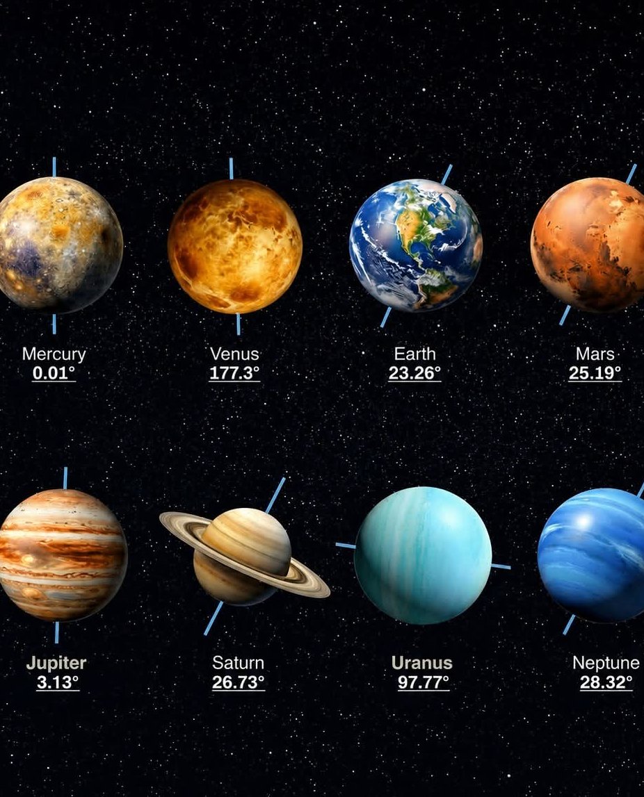 konstructivizm's tweet photo. Earth’s Sweet Spot Tilt: Why 23.26° Might Be One of Life’s Greatest Lucky Breaks
Planets don’t just spin — they lean. That lean, called axial tilt or obliquity, is one of the most powerful architects of a world’s climate, seasons, and potential to support https://t.co/lbfncnOfrp’s tilt of 23.26° is practically perfect — the ultimate Goldilocks angle. It delivers the four distinct seasons we know so well while preventing the kind of temperature extremes that would make large parts of the planet uninhabitable. This moderate tilt spreads sunlight in a way that keeps our climate relatively stable, drives gentle ocean currents and wind patterns, and allows liquid water to persist across vast regions https://t.co/t2FC0GMcXr that to our solar system neighbors:Uranus is tipped over at a wild 98°, essentially rolling on its side like a barrel. Its seasons last decades, with one pole plunged into decades-long darkness while the other bakes in continuous sunlight.
Venus is flipped almost completely upside down at 177.3° (spinning retrograde), resulting in a day longer than its year and a crushing, uniform greenhouse hell.
Mercury has almost zero tilt, so it experiences virtually no seasons — just blistering heat on one side and eternal cold on the other.

A planet’s axial tilt controls how sunlight falls across its latitudes over the course of its orbit. Too little, and climates become static and extreme. Too much, and seasons turn chaotic and brutal. The right tilt helps regulate temperature, drives weather systems, and creates the dynamic yet stable environment life seems to https://t.co/EQUZuogOvu astronomers hunt for habitable exoplanets, axial tilt has become a key factor in their assessments. The more we learn, the more we realize just how delicately balanced Earth’s cosmic posture really is — one of the many subtle reasons this blue marble became a thriving home for life.
Source: Laskar, J., & Robutel, P. (1993). The chaotic obliquity of the planets. Nature, 361(6413), 608–612.