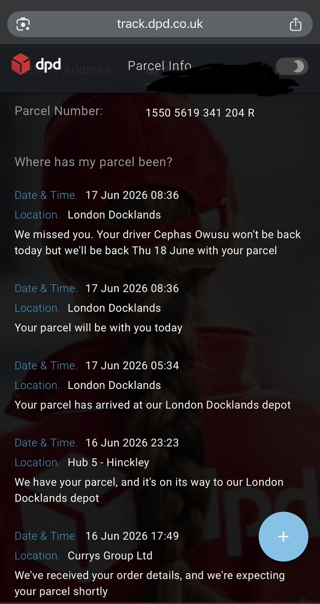 princetakesoff's tweet photo. At 8:38am I received a 1-hour delivery slot for 8:06am–9:06am. Somehow ur driver had already marked the delivery as unsuccessful at 8:36am, before I even received the notification. The proof of attempted delivery? A completely black photo. How does that make any sense? 🤦🏿‍♂️ #DPDUK https://t.co/c7sNvexLmi