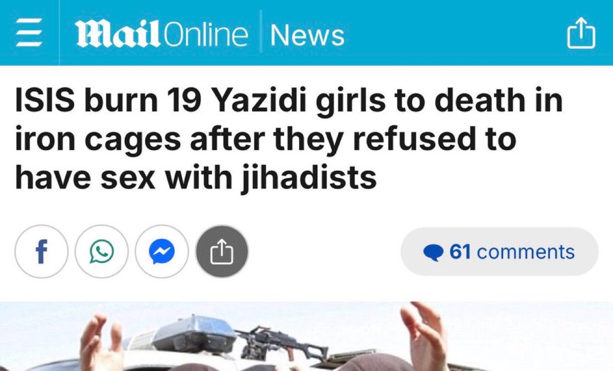 LizaRosen0000's tweet photo. This is what Sharia law looks like:
Hundreds of Muslim men cheered and chanted “Allahu Akbar” as they watched non-Muslim Yazidi women and girls burned alive — human sacrifices offered to Allah.

The local Sharia council in the Islamic State organized this public execution after the women and girls were accused of violating Islamic law by refusing to serve as sex slaves to their Muslim owners.
Their owners complained to the council that the Yazidi captives resisted rape and fought with all their strength against being violated “for the sake of Allah.”

The men locked them in iron cages, doused their clothes with fuel, and set them on fire.