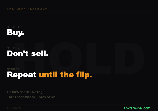SPXTerminalHQ's tweet photo. Bought. Haven't sold. Up 50%.

That's not a trading strategy. That's conviction with receipts.

#SPX6900 https://t.co/OBDwv2P2D4 https://t.co/5TSROor6G8