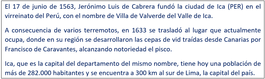 javierleoncio49's tweet photo. El 17 de junio de 1563, hoy hace 463 años, Jerónimo Luis de Cabrera fundó en el virreinato del Perú la ciudad de Ica (Perú), con el nombre de Villa de Valverde del Valle de Ica.
@SEEP_TV_PERU,@historiador,@PeruEnEspana,@EmbajadaEspPeru,#Ica,#Perú https://t.co/gnKTPqqSc1