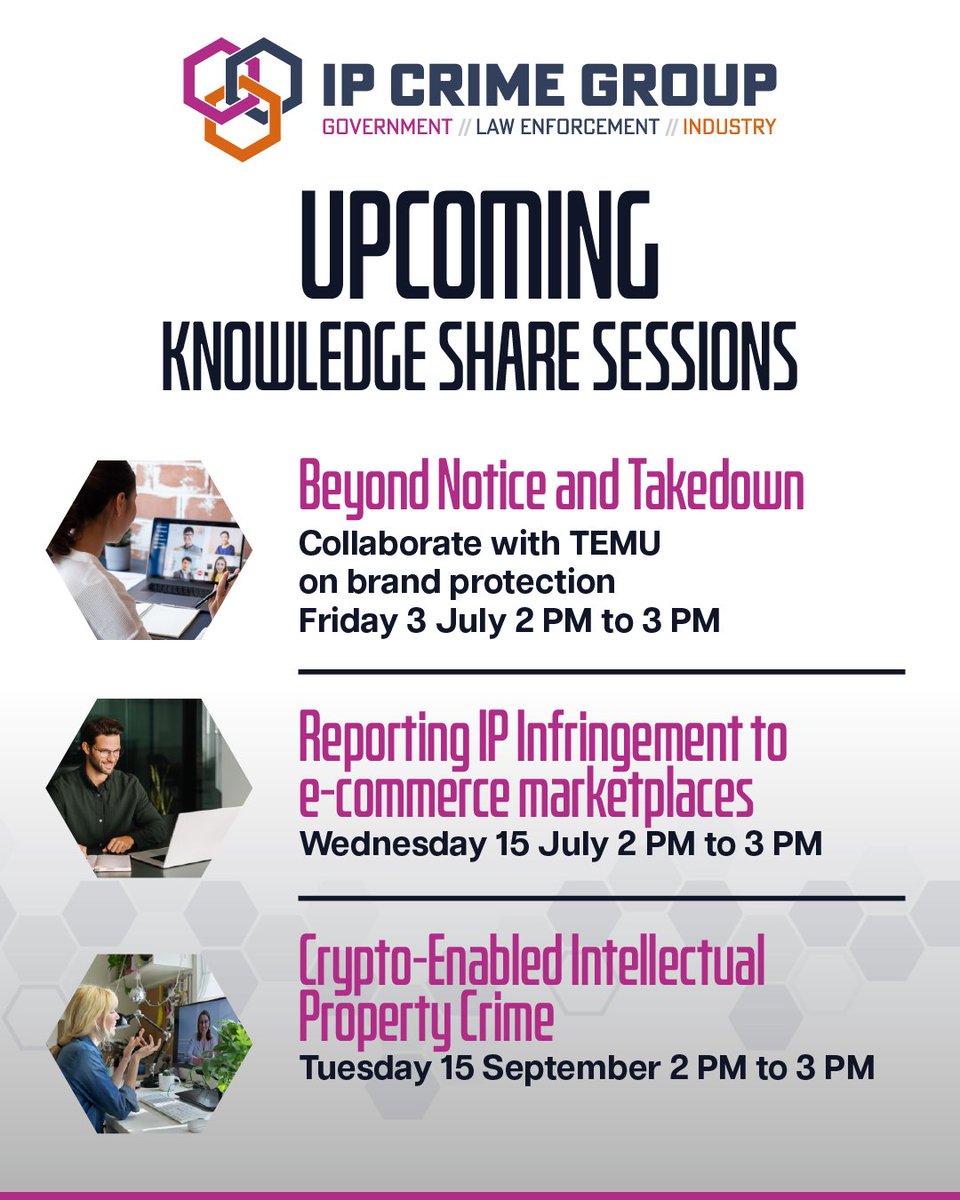 IPOEnforcement's tweet photo. Keep your IP protection strategy up to date with the latest developments in tech and online marketplaces.
Our upcoming knowledge shares delve into working with Temu, e-commerce and how blockchain analysis can be leveraged to identify infringement.

👇Sign up links in the comments https://t.co/M8eprkohTH