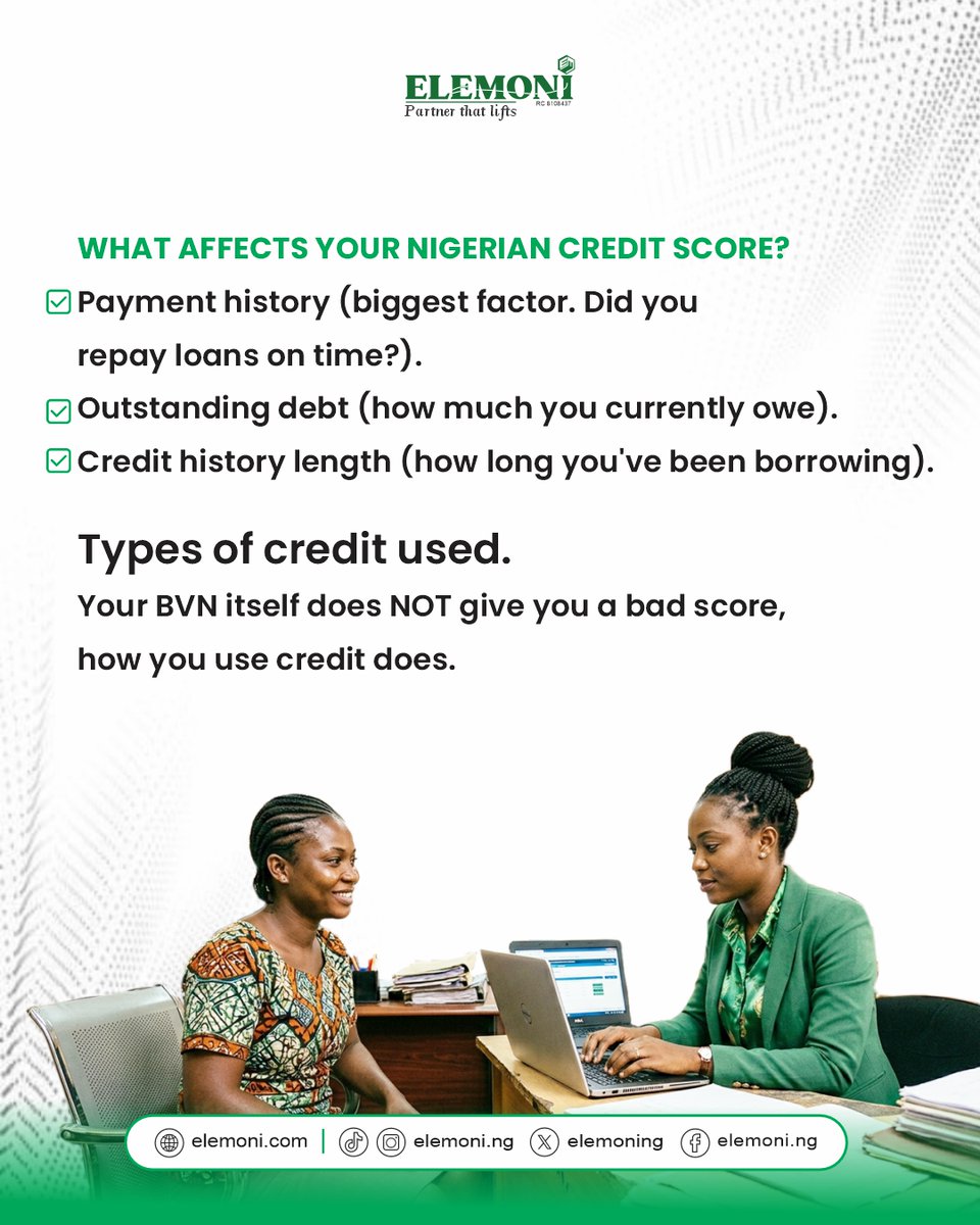 elemoning's tweet photo. Yes, even that small loan you ignored can leave a mark.  

Understanding how credit scores work in Nigeria can help you borrow smarter, protect your financial reputation, and access better opportunities when you need them. https://t.co/PJf2inNoel
