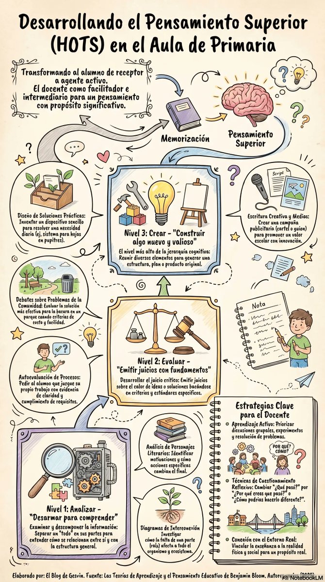 gesvin's tweet photo. 🧠✨ ¿Sabías que hay 3 niveles clave para desarrollar el Pensamiento Superior (HOTS) en primaria? ¡Descubre cómo aplicarlos hoy! 🎯📚 #Docentes #Educación #HOTS #Bloom https://t.co/n1SHFPfXdr via @gesvin https://t.co/BCOEhHkNTc