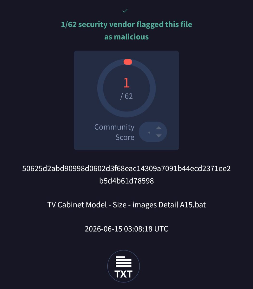 smica83's tweet photo. 'TV Cabinet Model - Size - images Detail A15.bat' seen from Thailand @abuse_ch
https://t.co/bHUkE8uxOy
URL: hxxps://github(.)com/up-6626/udm/raw/main/udm.bat
📡api(.)telegram(.)org https://t.co/pAl2HbuoZF