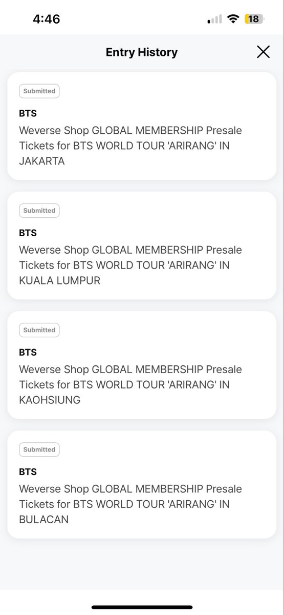 vmonisms's tweet photo. entry history (registered in bulacan, jakarta, kaoshing, bangkok, kuala lumpur, hk, sydney &amp; sg)

my queue last army prem sale is at 500+ https://t.co/xyE08mQMJt