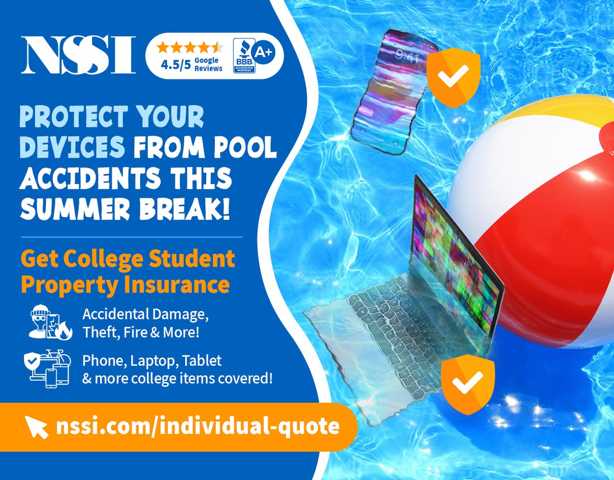 NSSI_Insurance's tweet photo. Nothing ruins a pool day like a damaged phone or laptop. Stay protected during the summer break!
👉https://t.co/knUtIqbiJ4
#studentinsurance #studentprotection #summerbreak #studentlife https://t.co/oVN2OwWeZ8