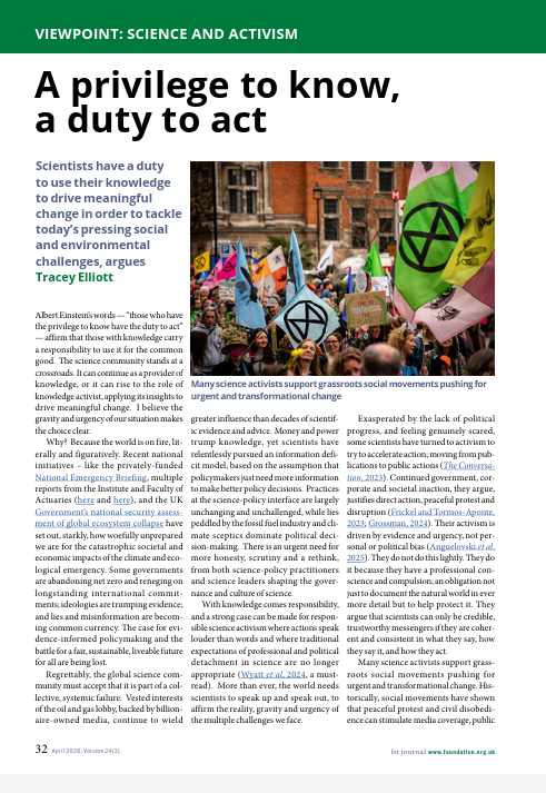 FoundSciTech's tweet photo. In a recent FST journal article by Dr @traceyelliot - "A Privilege to know, a duty to act", Dr Elliot says that scientists should be more proactive in challenging power.🌍Read on: https://t.co/uW8wnTu9Xh

#WorldEnvironmentDay, #CleanAirDay #WorldRainforestDay https://t.co/hmGWh74rpo