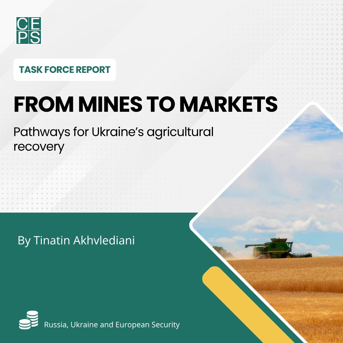 CEPS_thinktank's tweet photo. ⏰ NEW REPORT ALERT ⏰
Ukraine’s agricultural sector is a wartime resilience story – fueling exports, jobs and global food security.
A new CEPS Task Force report outlines a 'mines to markets' vision for long-term recovery:
✅ Demining farmland
✅ Boosting finance & investment
✅ Bridging the digital gap
✅ Securing infrastructure & exports
✅ Strengthening global food security
Recovery isn’t just rebuilding – it’s transforming Ukraine’s agri-food system for a competitive, sustainable future.
Read it here👉https://t.co/OMJFfWAgsi