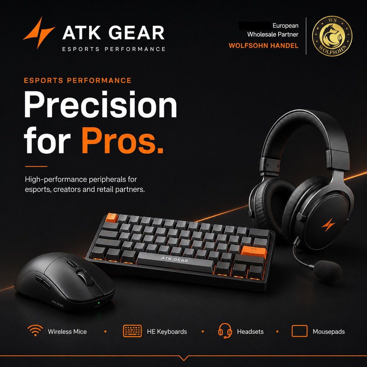 Wolf_sohn's tweet photo. 🎯 Precision for Pros. Wolfsohn is now the Authorized European Wholesale Partner for ATK GEAR — pro-grade mice, HE keyboards, headsets &amp; mousepads for retailers across Europe. Open for wholesale partnerships. 📷 info@wolfsohn.de  #Esports #GamingGear https://t.co/37qDYsBPCI