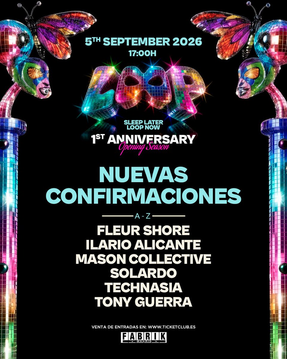 fabrikdiscoteca's tweet photo. Ilario Alicante, Fleur Shore, Mason Collective, Tony Guerra, Solardo y Technasia se unen a The Martinez Brothers en el line-up del opening season de la nueva temporada de #FABRIK 🏄🏽‍♀️

Entradas: https://t.co/wJTN02ZbQT https://t.co/PPVz5hhwe2