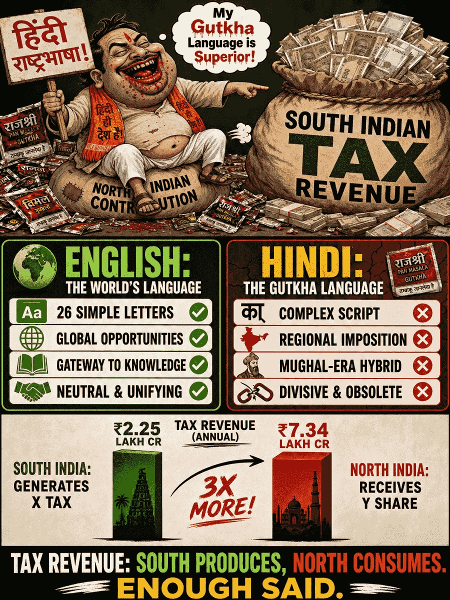 SahyadriSamvid's tweet photo. @JagadeeshPuttam @PrishaSargam @Acharya_Ashwwin We do not have a national language saar!

Let us impose our #Bimaru Language saar! https://t.co/qfNfmbxrYq