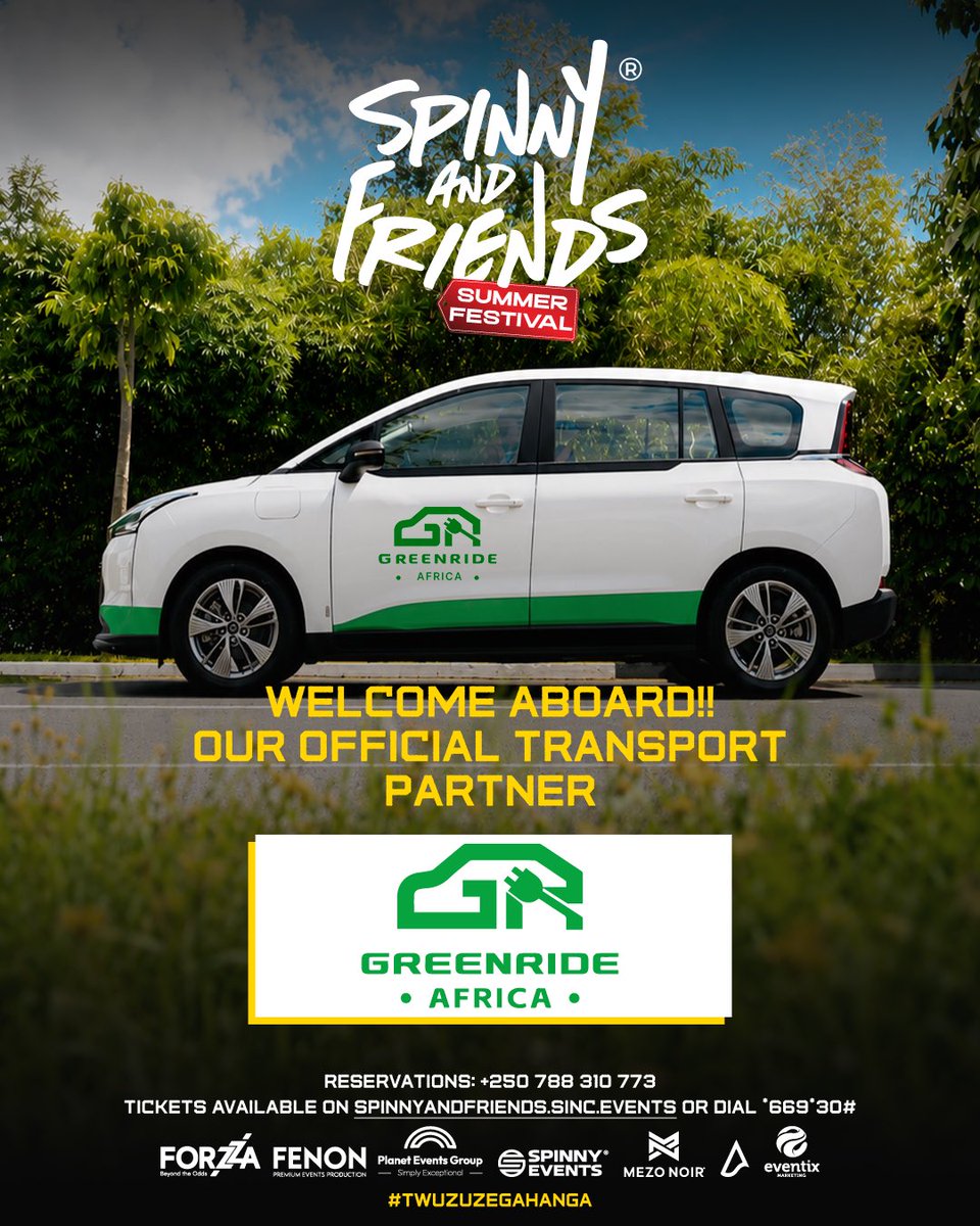djspinnyug's tweet photo. We’re on the move. 🚗

Excited to welcome Greenride Africa as our official transport partner for SpinnY &amp; Friends Summer Festival.

Let’s ride into the vibes.🔥

#TwuzuzeGahanga
#SpinnyAndFriendsKigali https://t.co/XJByUG73Eg