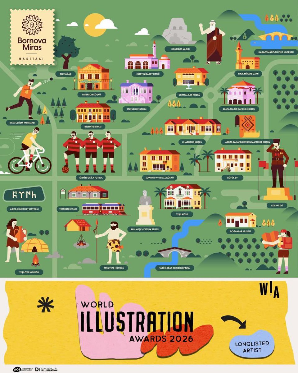 bornovabld's tweet photo. "Bornova Miras Haritası" projemiz, World Illustration Awards 2026'da 4.500+ başvuru arasından en nitelikli 500 çalışma arasına (Longlist) girdi.

Kültürel mirasımızı uluslararası arenada temsil etmeye devam ediyoruz. 🌍🗺️

🔗 https://t.co/fhYi3HzZ63 https://t.co/HgfG7qMUOv