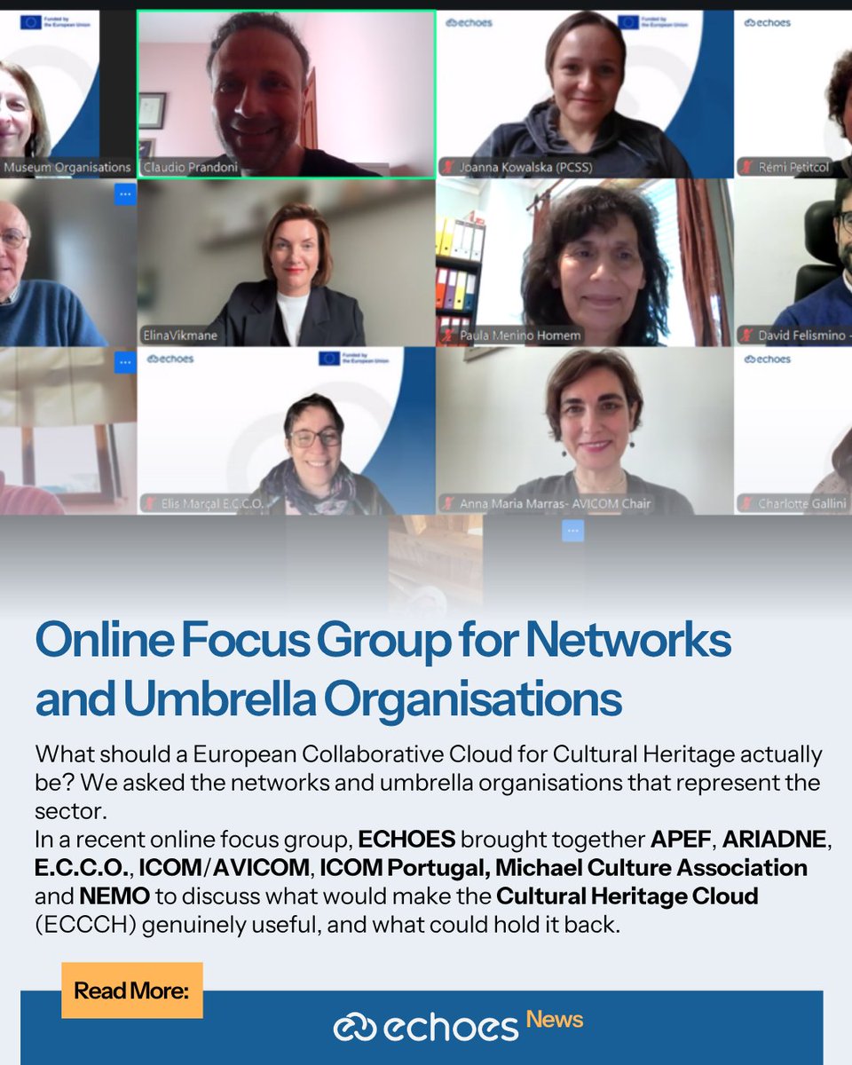 echoes_eu's tweet photo. What should Europe's Cultural Heritage Cloud be? We asked the networks that represent the sector.
Their answer: not another platform to adopt, but an invisible layer that makes existing work easier, safer and stronger.

Findings 🔗 https://t.co/Oj1aKldhRH

#ECHOES #ECCCH https://t.co/uNKFvlrHur