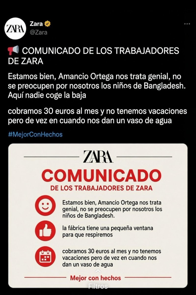 MarxElRojo's tweet photo. 🚨 Comunicado oficial de los trabajadores de ZARA. https://t.co/VTs5XIursn