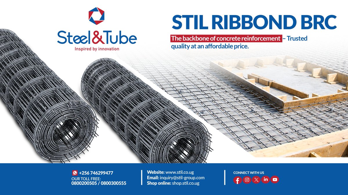 stil_group's tweet photo. Your concrete is only as strong as the reinforcement beneath it.
STIL Ribbond BRC delivers the strength, consistency, and quality for all your infrastructural projects.

Contact us today to place your orders.
📞 +256 746 299 477
Order now: https://t.co/xgoR1QXUSK https://t.co/RU0hv8EHPf