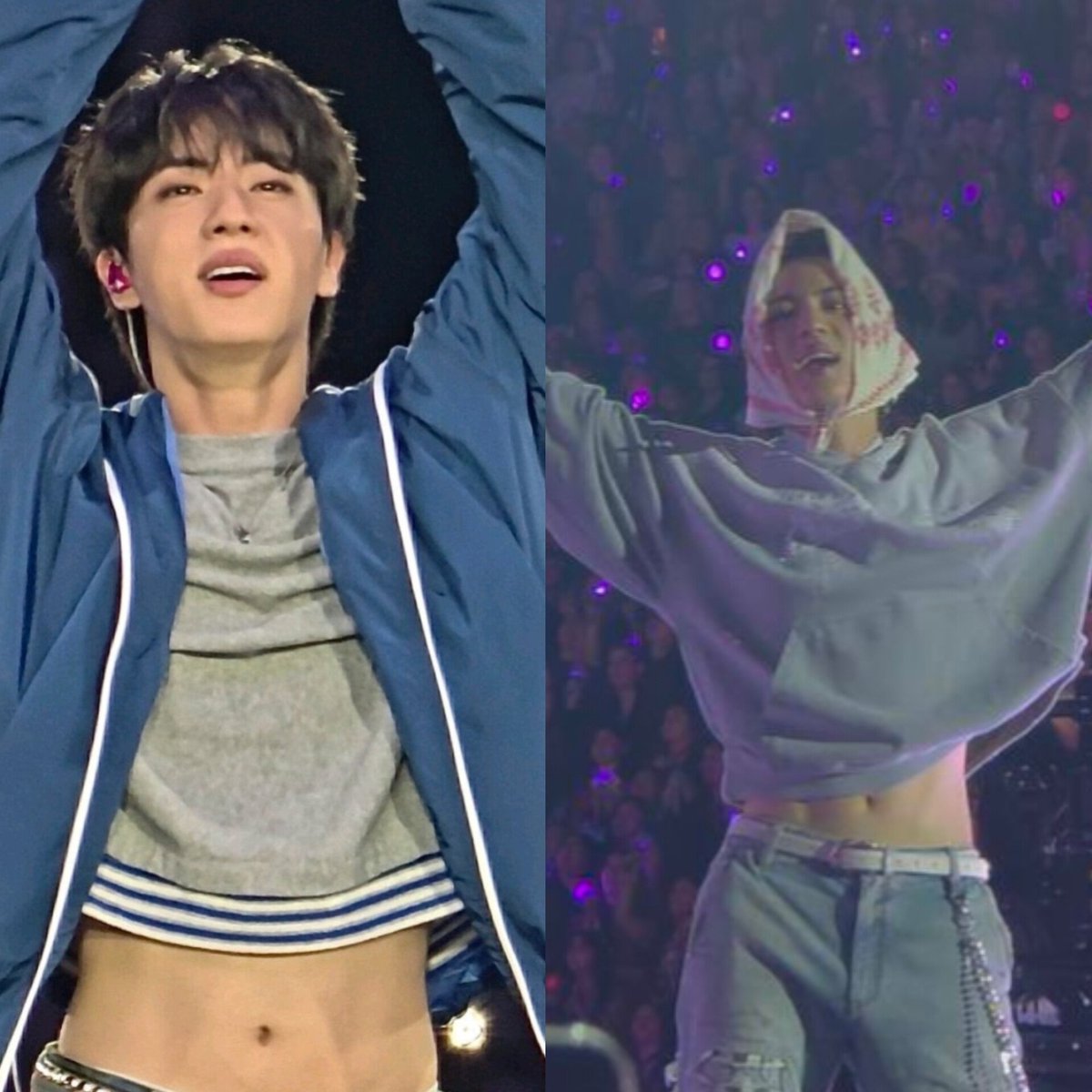 kookyun's tweet photo. Goodbye Jin in crop top , I will always remember this cute belly https://t.co/GTIPq4X8cp