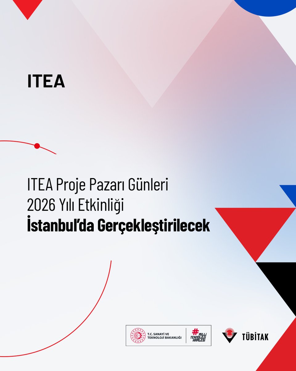 Tubitak's tweet photo. ITEA Proje Pazarı Günleri 2026 Yılı Etkinliği İstanbul’da Gerçekleştirilecek! 📢

EUREKA ITEA Kümesi'nin yazılım inovasyonuna odaklanan en önemli etkinliklerinden biri olan "ITEA Proje Pazarı Günleri"nde katılımcılar

➡️ Proje fikirlerini fiziksel çalışma gruplarında tartışabilecek
➡️ Poster sunumlarıyla fikirlerini paylaşabilecek
➡️ ITEA’da başarılı proje oluşturma yöntemlerini öğrenebilecek
➡️ Yeni ortaklıklar kurma fırsatı elde edebilecekler

🗓️  15-17 Eylül 2026 
📍 İstanbul

Detaylı bilgi ve başvuru için 👇
https://t.co/ujahSxllDl