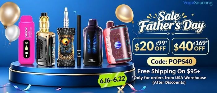 EcigClick's tweet photo. Father’s Day vape deal alert: VapeSourcing is offering up to $40 off plus free shipping on eligible USA Warehouse orders. Use code POPS40 before the sale ends on June 22nd.

Read more: https://t.co/aes4iFF5dj https://t.co/Q7SRKNNDSE