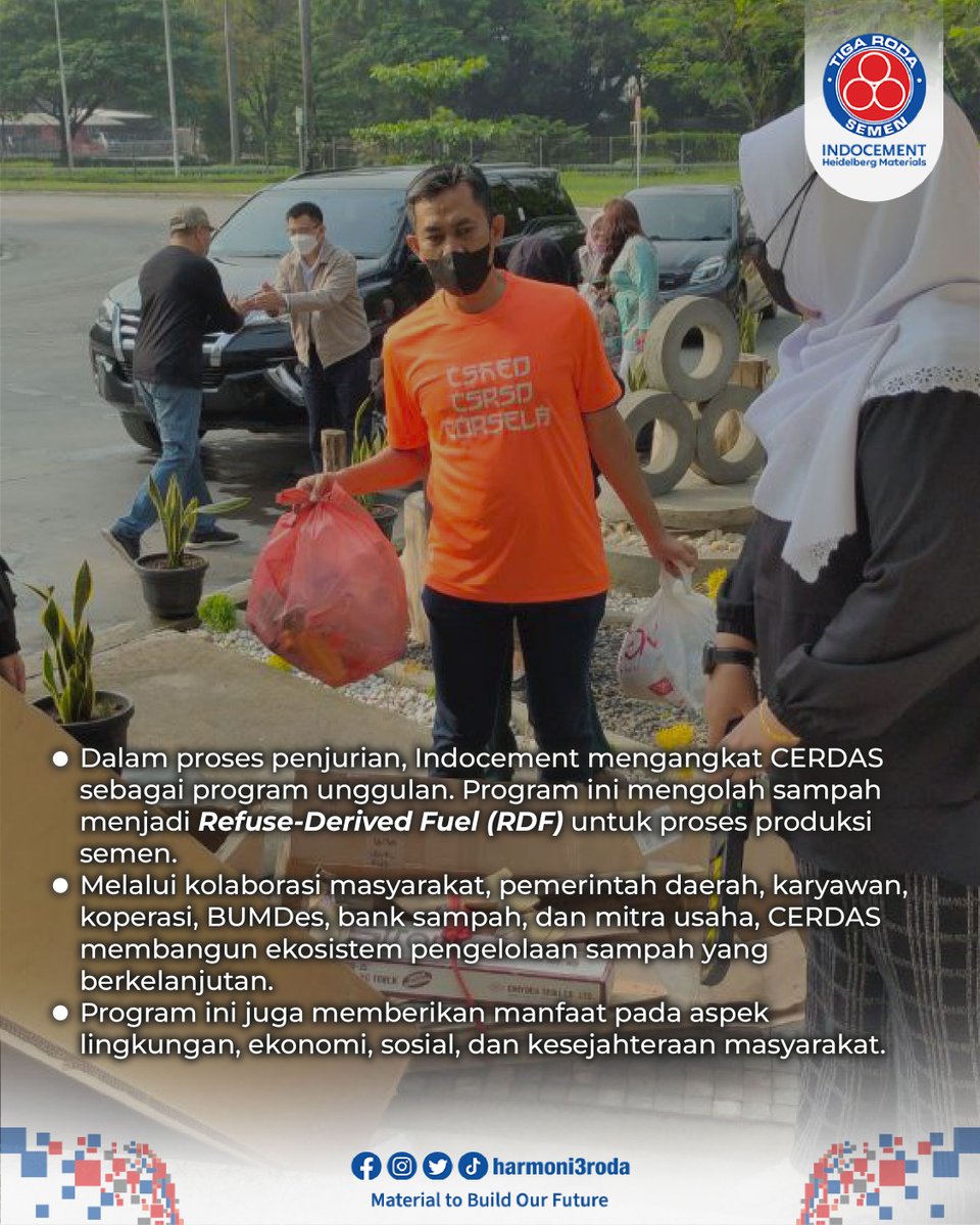harmoni3roda's tweet photo. 3. Salah satu program unggulan yang menjadi sorotan adalah CERDAS, inisiatif pengolahan sampah menjadi refuse-derived fuel (RDF) untuk mendukung produksi semen yang lebih berkelanjutan. Simak detail lengkapnya di infografis pada utas ini. 
#TOPCSRAwards #Indocement https://t.co/ITwaH3AlOf