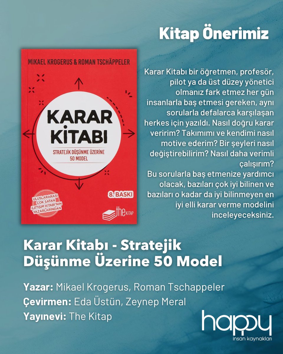 happyinsanka's tweet photo. Karar Kitabı bir öğretmen, profesör, pilot ya da üst düzey yönetici olmanız fark etmez her gün insanlarla baş etmesi gereken, aynı sorularla defalarca karşılaşan herkes için yazıldı. 

Yazar: Mikael Krogerus, Roman Tschappeler
Çevirmen: Eda Üstün, Zeynep Meral https://t.co/h4uL4ZurfG