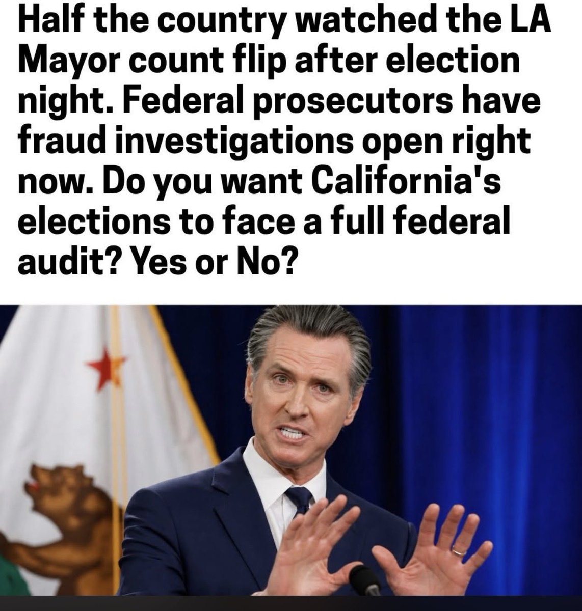 IvankaTrumpVR's tweet photo. Do you want California elections to face a full federal audit?
🙂‍↕️ Yes
🙂‍↔️ No https://t.co/WihcM1GUuN