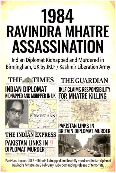 CyrusIrani8449's tweet photo. 1984: Indian diplomat #RavindraMhatre kidnapped & murdered in #Birmingham by #JKLF militants. Targeted assassination demands linked to militants abroad showing early global reach of proxy terror. #PakGlobalTerror
#PakArmyTerrorHub
#PakistanArmyExposed
#PahalgamTerrorAttack https://t.co/3pE4sO7FPq