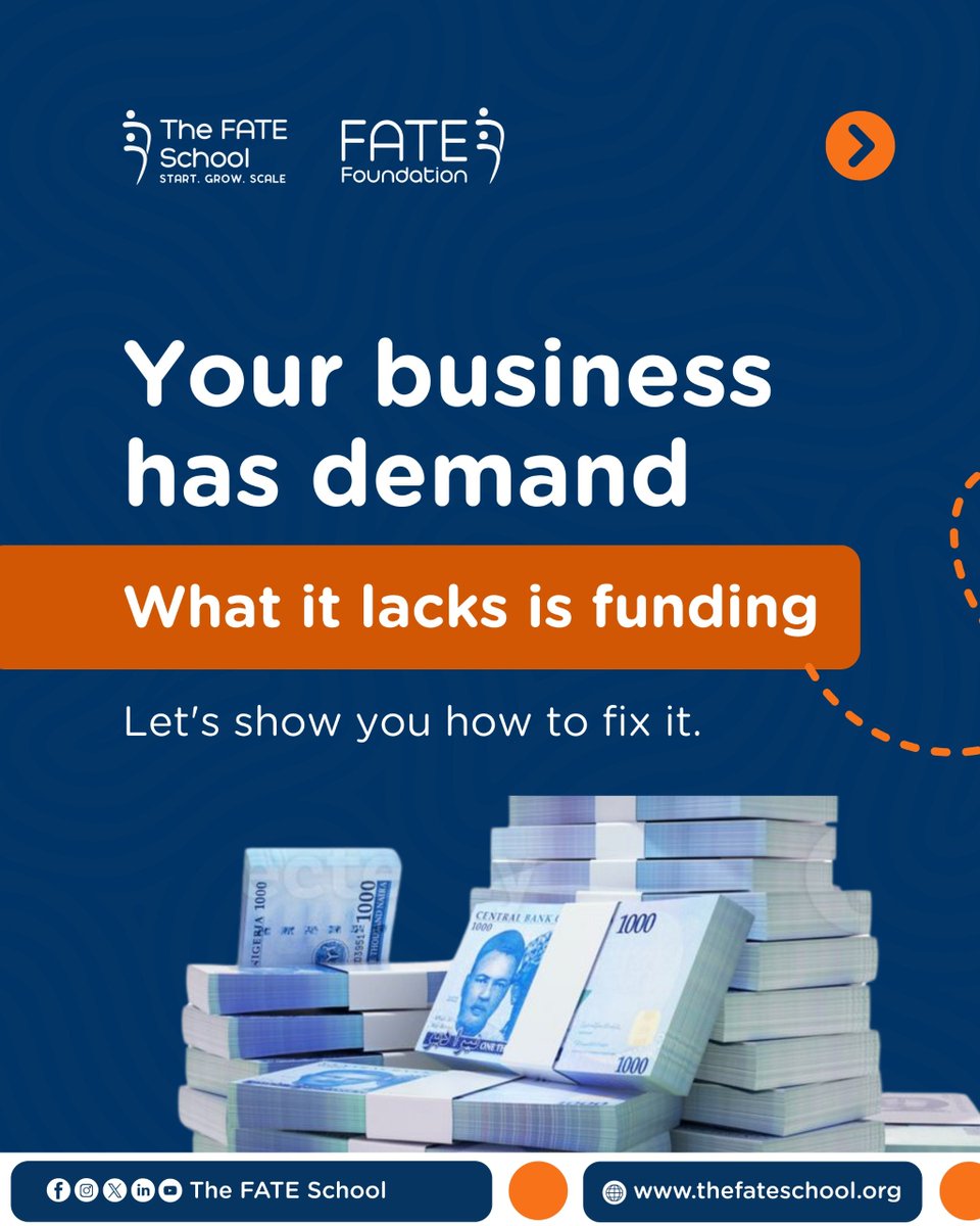 TheFATESchool's tweet photo. Your business has demand, now it’s time to secure the funding you need to grow and scale.

Join our Securing Funding for Your Business course and gain practical insights to help you access the right funding opportunities and confidently position your business for investment. https://t.co/Z6dcp6bKEA