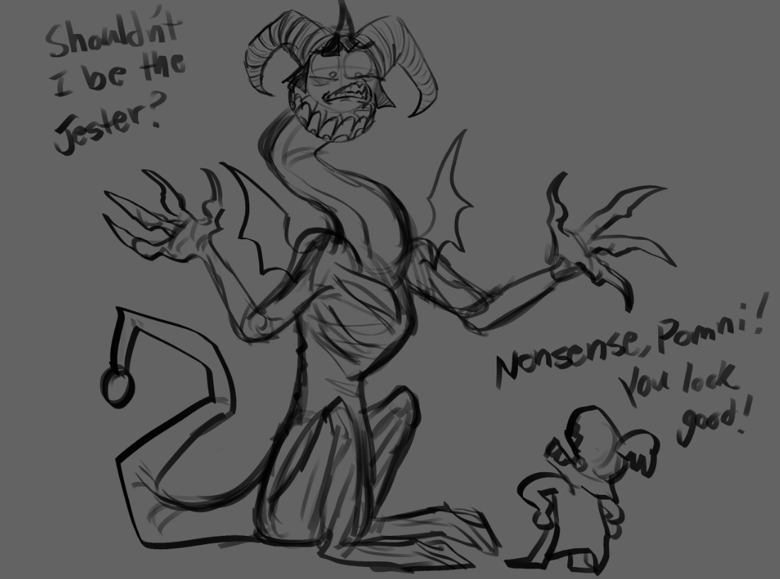 OneShadowy's tweet photo. I don't know what this is yet, but it's fun to make. I also enjoy making dragons with humanoid heads,because it looks uncanny + goofy! I'm having fun with those designs for sure.
#tadc #tadccaine #tadcpomni #tadcshowtime #tadcau #tadcmedievaladventureau #theamazingdigitalcircus https://t.co/RuDAKvcHDM