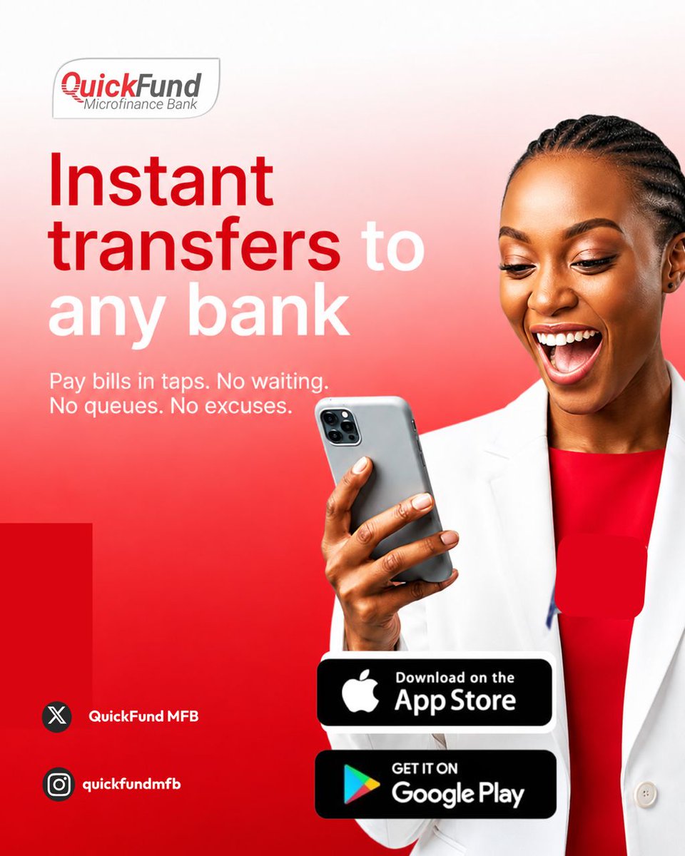 quickfundbank's tweet photo. Skip the queues and get things done faster👌Instant transfers and seamless bill payments, all at your fingertips 💯

#QuickFundMFB #DigitalConvenience #FastAndEasy #EverydayMadeSimple #BankSmart https://t.co/EvJFOcgTAo