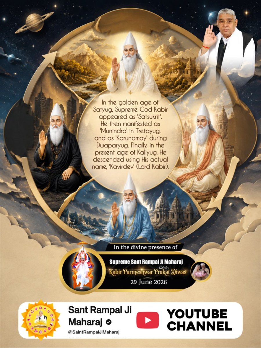 LoknathKumarDa2's tweet photo. #परमात्मा_चारों_युगमें_आतेहैं
God Kabir In 4Yugas

Manifesting as 'Karunamay' during the Dwapar Yuga, Kabir Sahib granted shelter to Queen Indramati and her husband, King Chandravijay. https://t.co/mRJFGttU4R