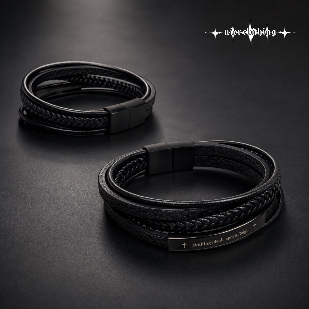 🚫新作商品案内🚫 5連PU LEATHER LAYERED BRACELET【BLACK PLATE