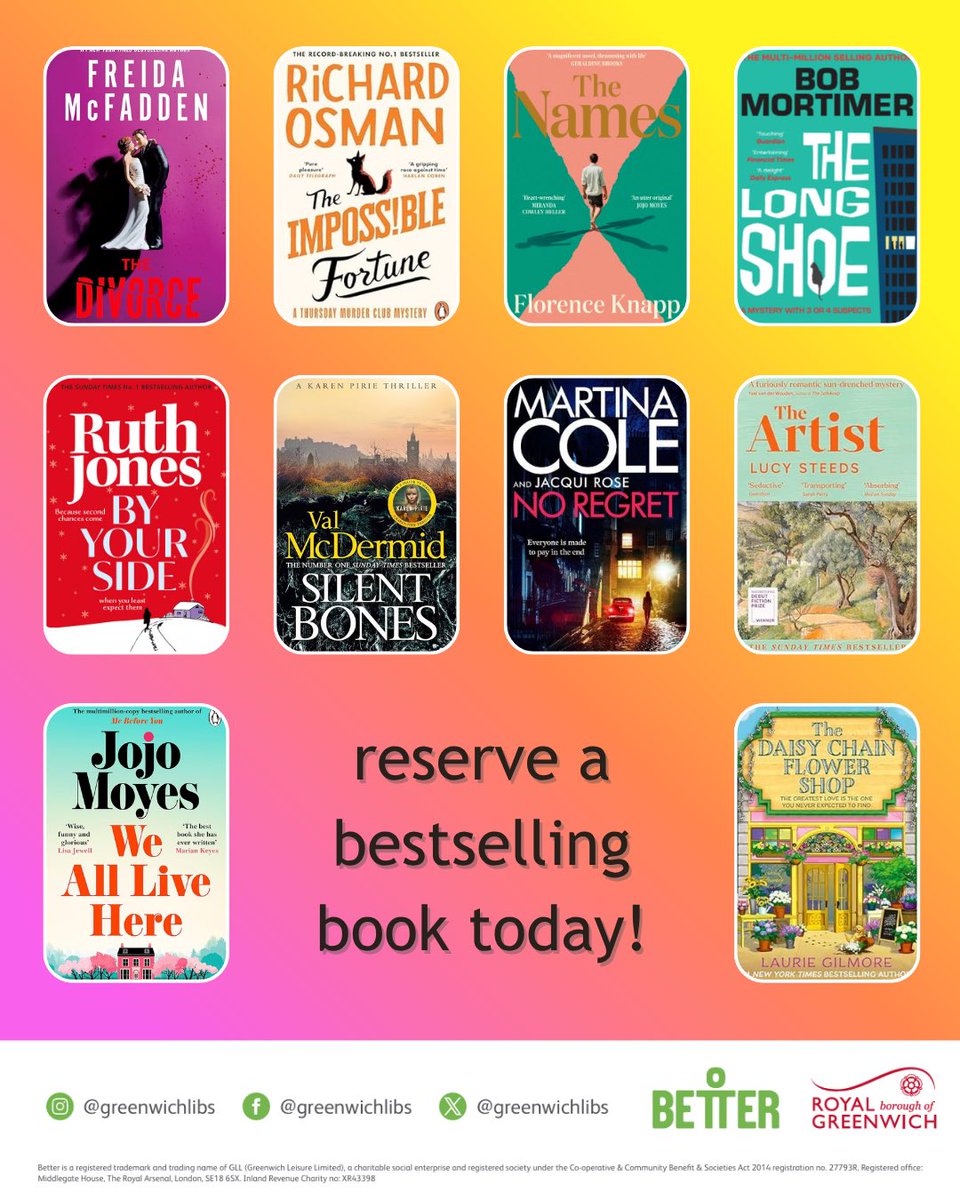 GreenwichLibs's tweet photo. Reserve a bestseller with #Greenwich #Libraries via via the online catalogue today! Click here: https://t.co/iuLCoHYkf6 all you need is a library card + PIN and you can collect at a library of your choice in the borough 📚 #LoveYourLibrary #NewBooks #LoveReading https://t.co/jPwatf0S96