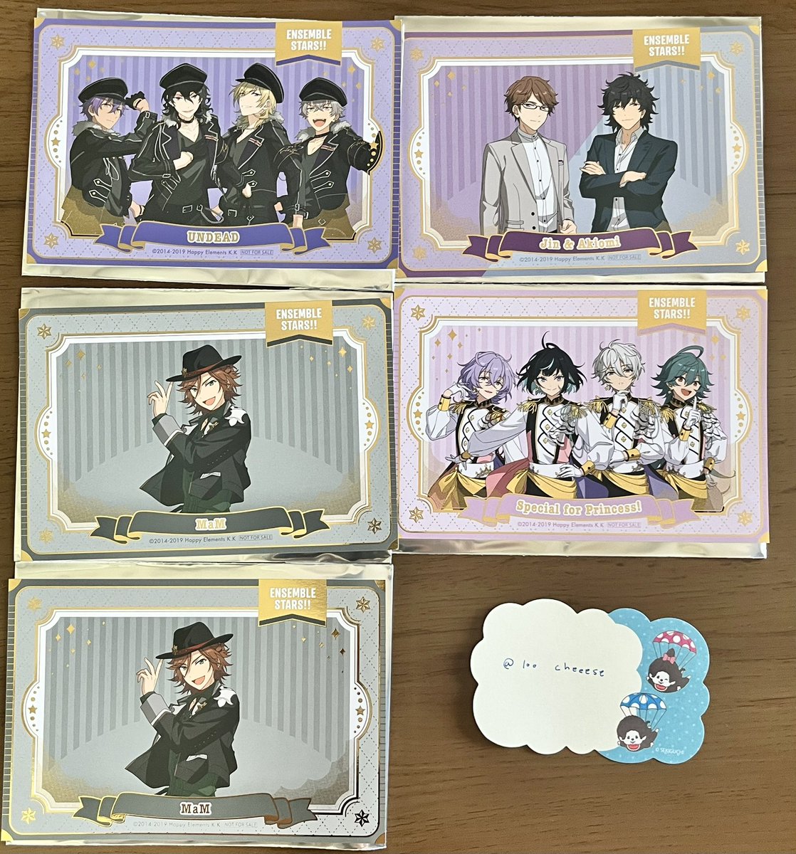 100cheeese's tweet photo. 《交換》
あんスタ　GiGO　特典　ポストカード

《譲》
画像一枚目参照
（UNDEAD､MaM×2､Special for Princess! （エスプリ）､Jin&amp;Akiomi）

《求》
画像二枚目参照
（Eden､Crazy:B）

輸送での交換希望です
お気軽にお声掛けください🙇‍♀️ https://t.co/g48S0jEuyA