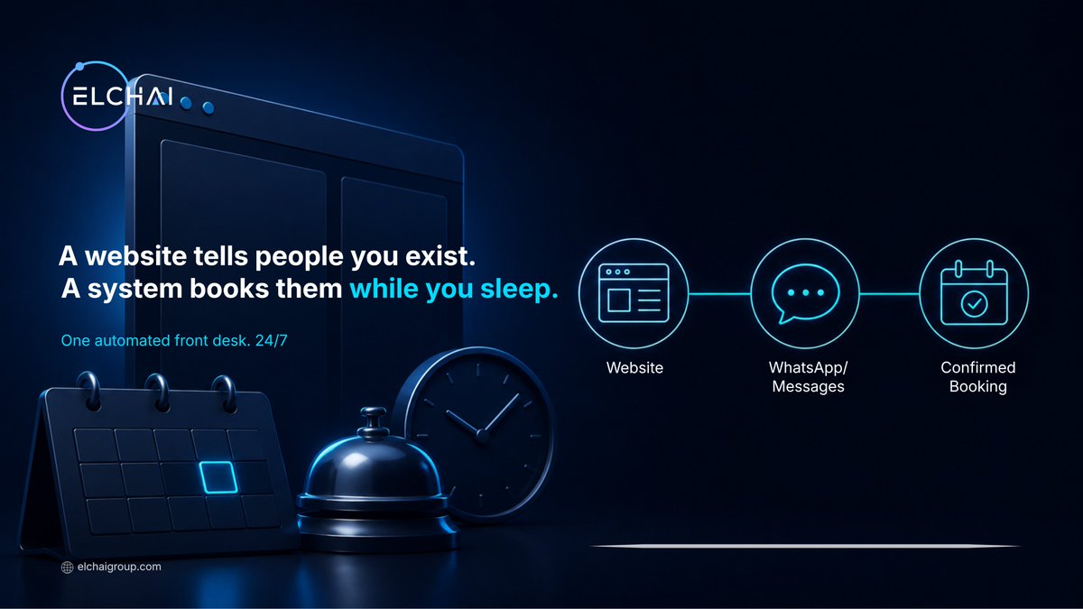 ElchaiGroup's tweet photo. By 2027, local businesses won't win on a nicer website. They'll win on a faster reply.
A website tells people you exist. A system books them, replies to them, and follows up while you sleep.
The ones building that now won't be competing with the rest. They'll be replacing them. https://t.co/VvityKFIJ9