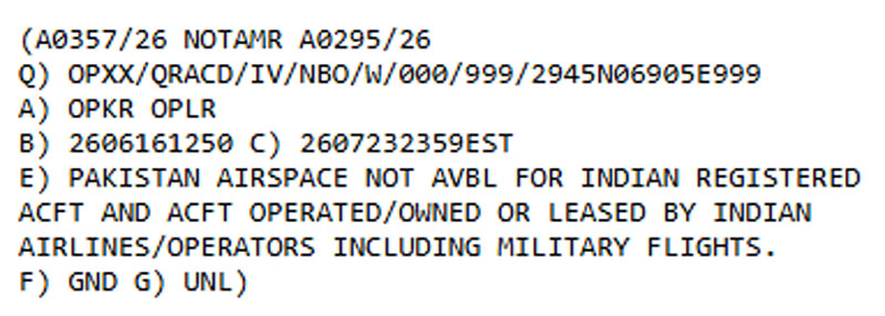 Pakistan extends unavailability of its airspace to 23rd July for aircraft regist...
