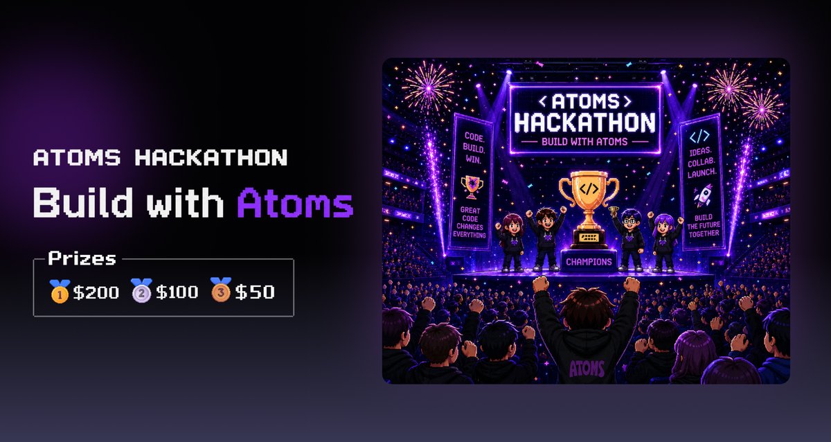 atoms_dev's tweet photo. Atoms Discord Hackathon is HERE. 🚀
Build a product with Atoms. Ship it in one week. Win up to $200. No team needed. No tech background required. Just you, Atoms, and an idea.
Join our Discord and start building! Link in the Post Below! https://t.co/hte4TGKrom