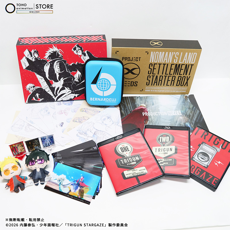 TOHOanimeSTORE's tweet photo. 【#TRIGUN STARGAZE】

＼📢好評販売中💿／
「#TOHOanimationSTOREONLINE 流通限定版」
Blu-ray BOX

TaS限定の豪華特典をお見逃しなく！！
是非ご自宅で何度でもお楽しみください✨

🎁TaS流通限定版
大判スペシャルポストカードセット

🎁TaS限定購入特典
・ぷちっとマスコットセット
（ヴァッシュ・ニコラス）
・ミニアクリルスタンドセット
・ブロマイド30枚セット

🎁早期予約特典
ステッカーシート

🛒ご購入はこちら
https://t.co/0Xa7XeSHnW
#トライガン