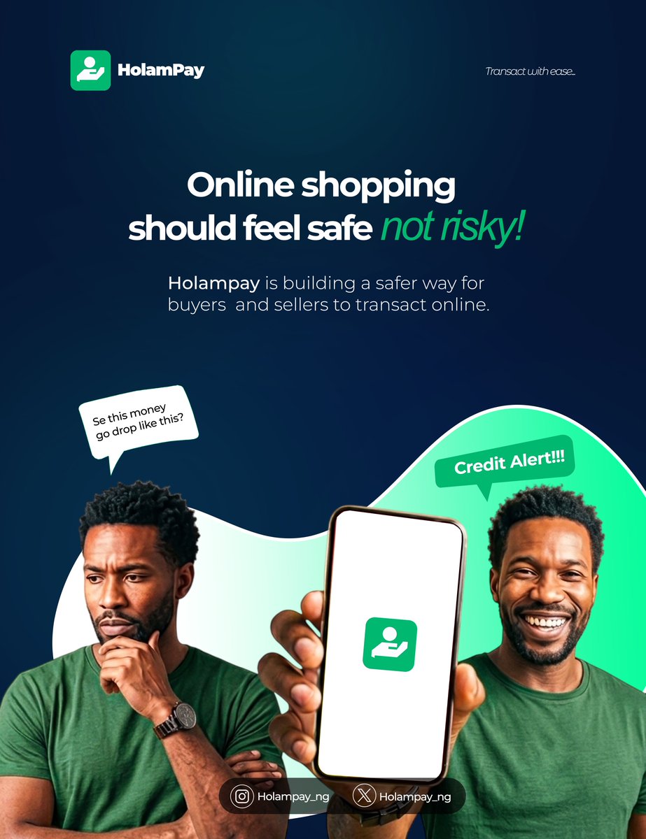 Holampay's tweet photo. Too many people are tired of sending money and hoping for the best.

Holampay is creating a safer transaction experience for online buyers and sellers.

Safer payments, More confidence and Less worry. https://t.co/ZhVLWvE1sb