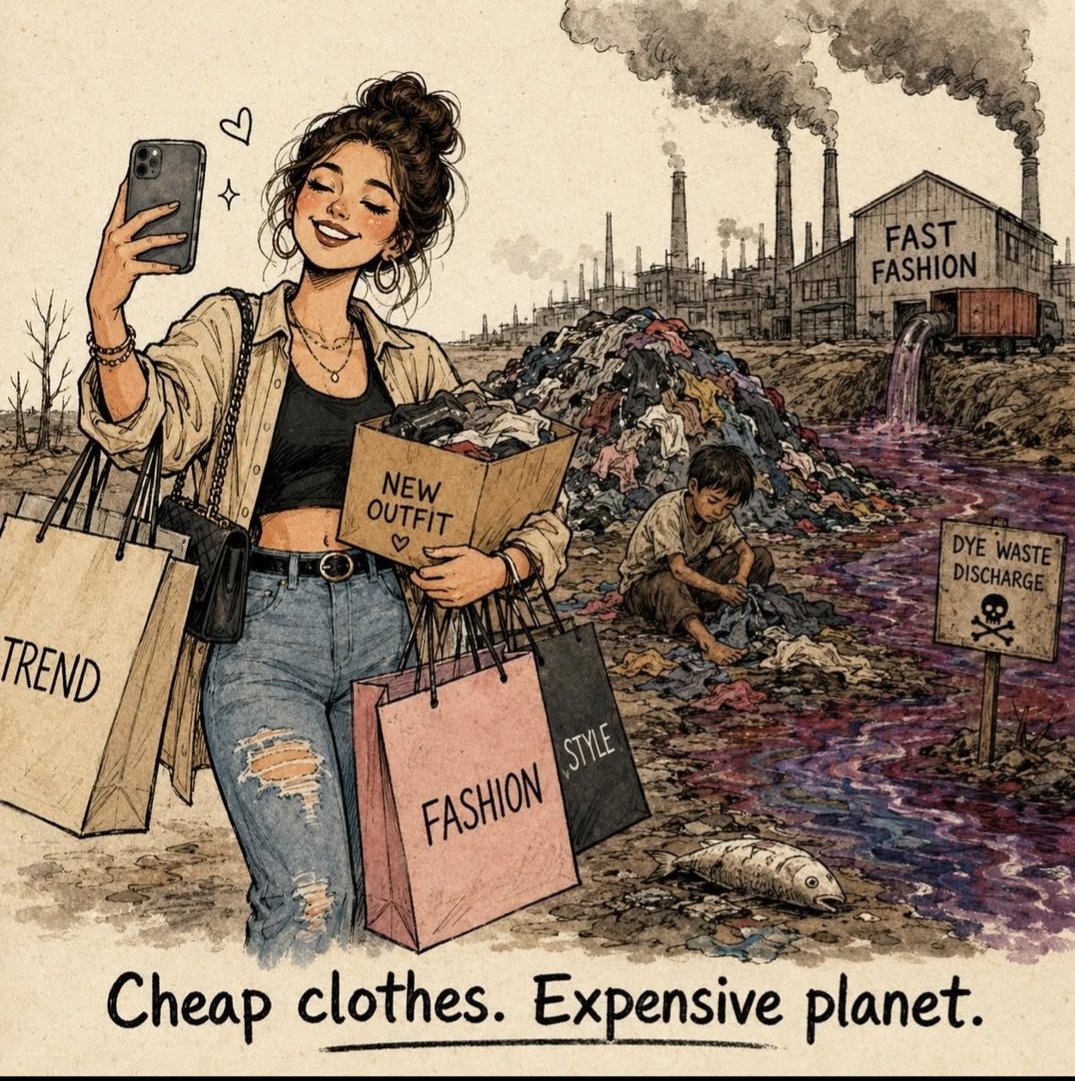alijaffermuraj's tweet photo. Fast fashion looks cheap on the tag, but the planet pays the real price. #CheapClothesExpensivePlanet #FastFashion https://t.co/WxIpmxh5aV