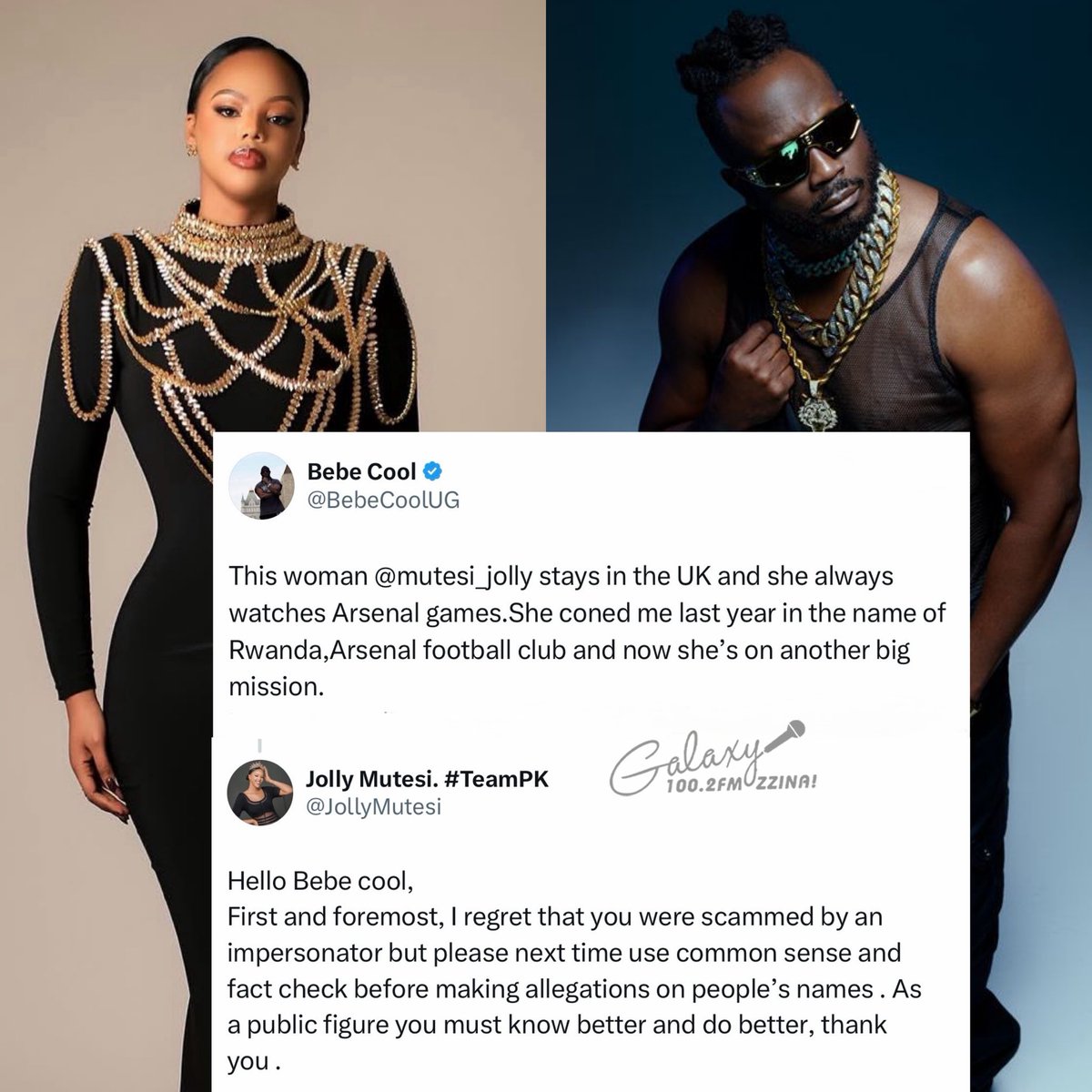 GalaxyFMUg's tweet photo. “Next time use common sense and fact check before making allegations” - Former Miss Rwanda Jolly Mutesi fires back at BebeCool amidst scam allegations 

#ZzinaLifeStyle https://t.co/qUzDAk0Oxg