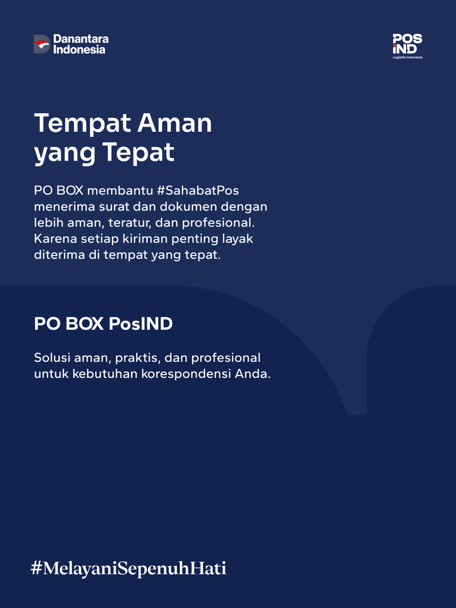 PosIndonesia's tweet photo. Lewat layanan PO BOX PosIND, Sahabat dapat menikmati privasi yang lebih terjaga serta alamat korespondensi yang lebih profesional.📬

Sahabat sudah pernah kirim surat atau paket ke PO BOX belum?

#PosIND
#Danantara
#MelayaniSepenuhHati
#POBox
#KirimSurat https://t.co/MUrIJmJLTU