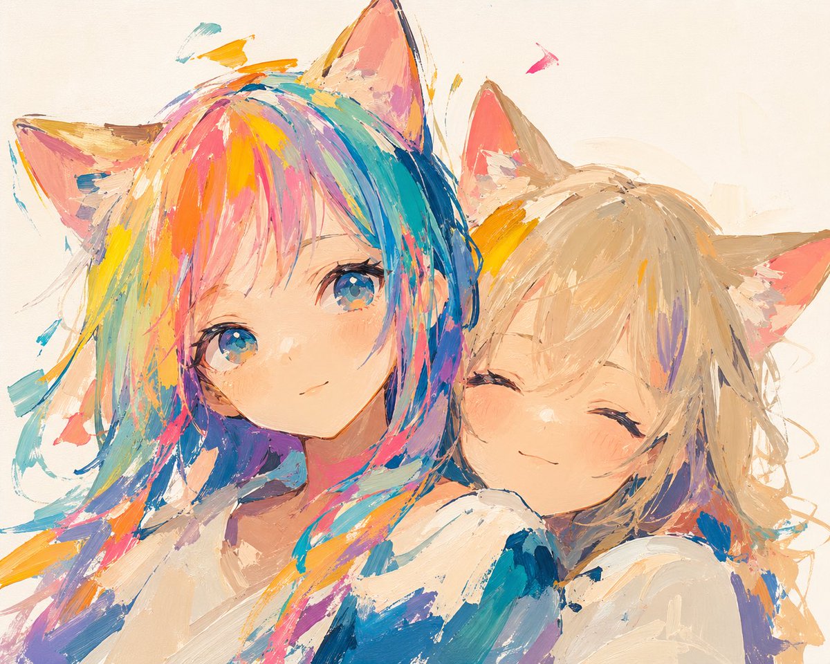 Rainbow Haired Cat Girl Illustration