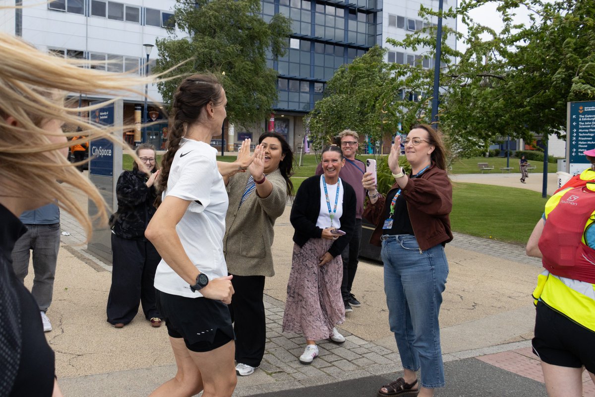 team_sunderland's tweet photo. High 5's all round for Jill Scott on the home stretch of her epic Sport Relief Challenge 🤚👏

#WeAreSun #Belong https://t.co/EW3WE0CkUA