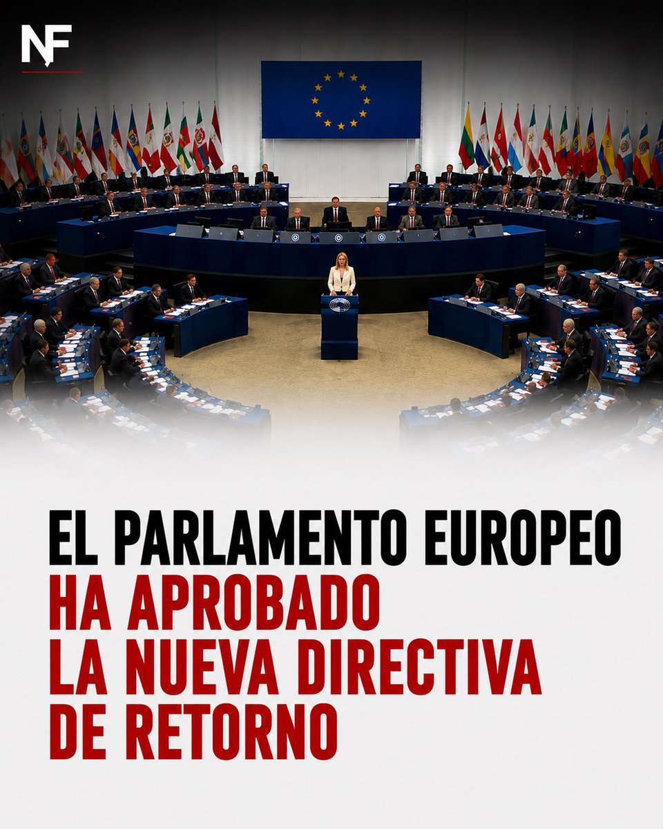 NewsForceES's tweet photo. El Parlamento Europeo ha dado luz verde a la nueva Directiva de Retorno.

Una reforma que busca aumentar las deportaciones de inmigrantes en situación irregular dentro de la Unión Europea.

La normativa introduce medidas como la cooperación obligatoria con las autoridades, periodos de detención más largos y el reconocimiento de órdenes de expulsión entre los distintos países miembros.