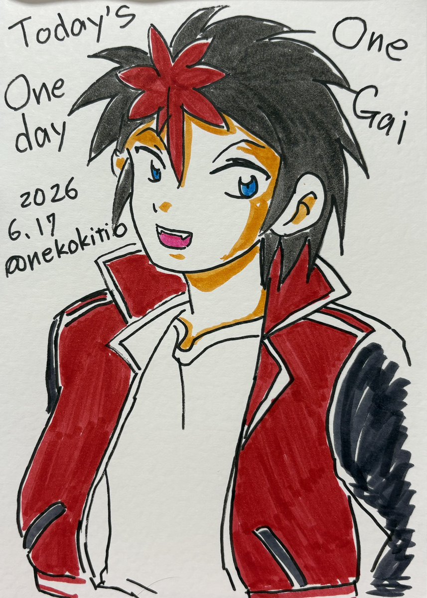 nekokitio's tweet photo. 今日は何の変哲もない手癖で描いた
#一日一凱
 です。
画材だけいつもとちょっと違ってて、主線はコピックのマルチライナー1.0で、色はトンボのアートブラッシュペンです。
いつもボールペンの細い線なので、太いペンで描くと何か空間が埋まって安心する… https://t.co/eQhEdG4fv2